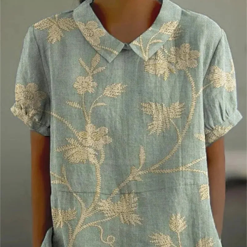 LP | T-shirt casual in cotone e lino con stampa floreale