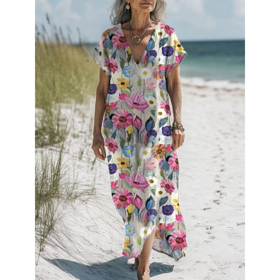 LP | Camicia da donna in cotone e lino con stampa artistica floreale