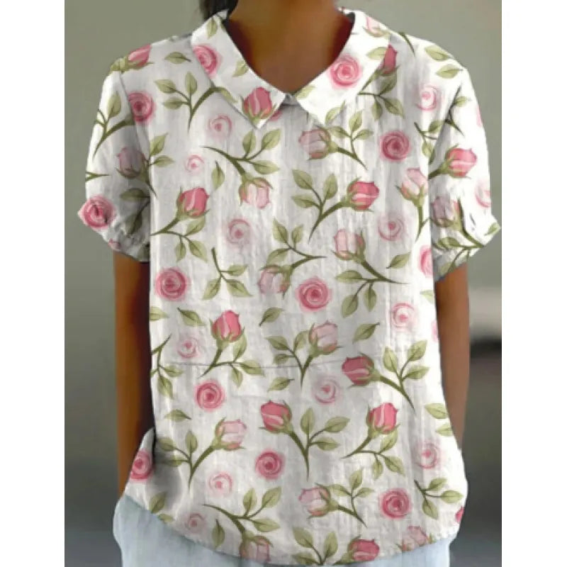 LP | T-shirt casual in cotone e lino con stampa floreale
