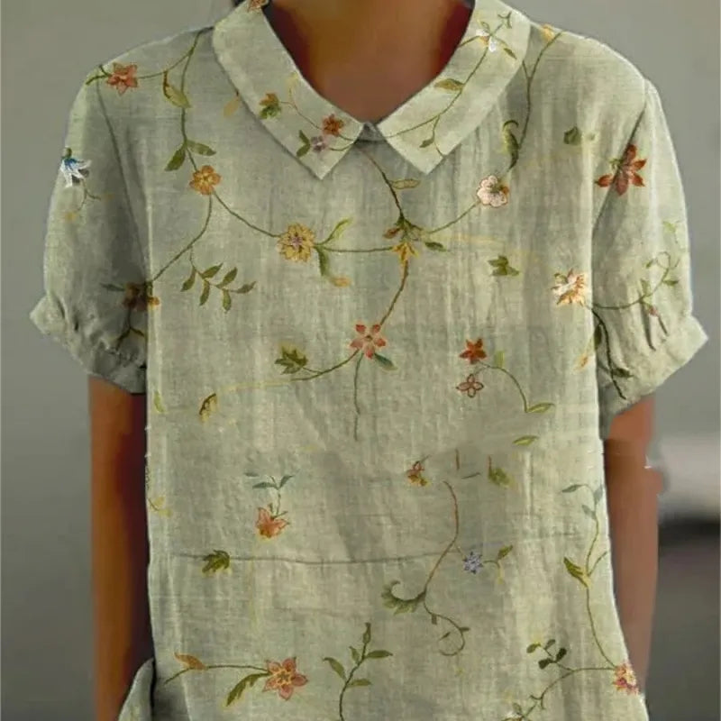 LP | T-shirt casual in cotone e lino con stampa floreale