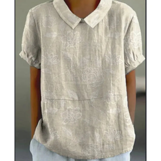 LP | T-shirt casual in cotone e lino con stampa floreale